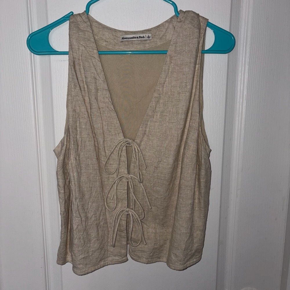Abercrombie & Fitch Beige Tie-Front Linen-Blend Tank